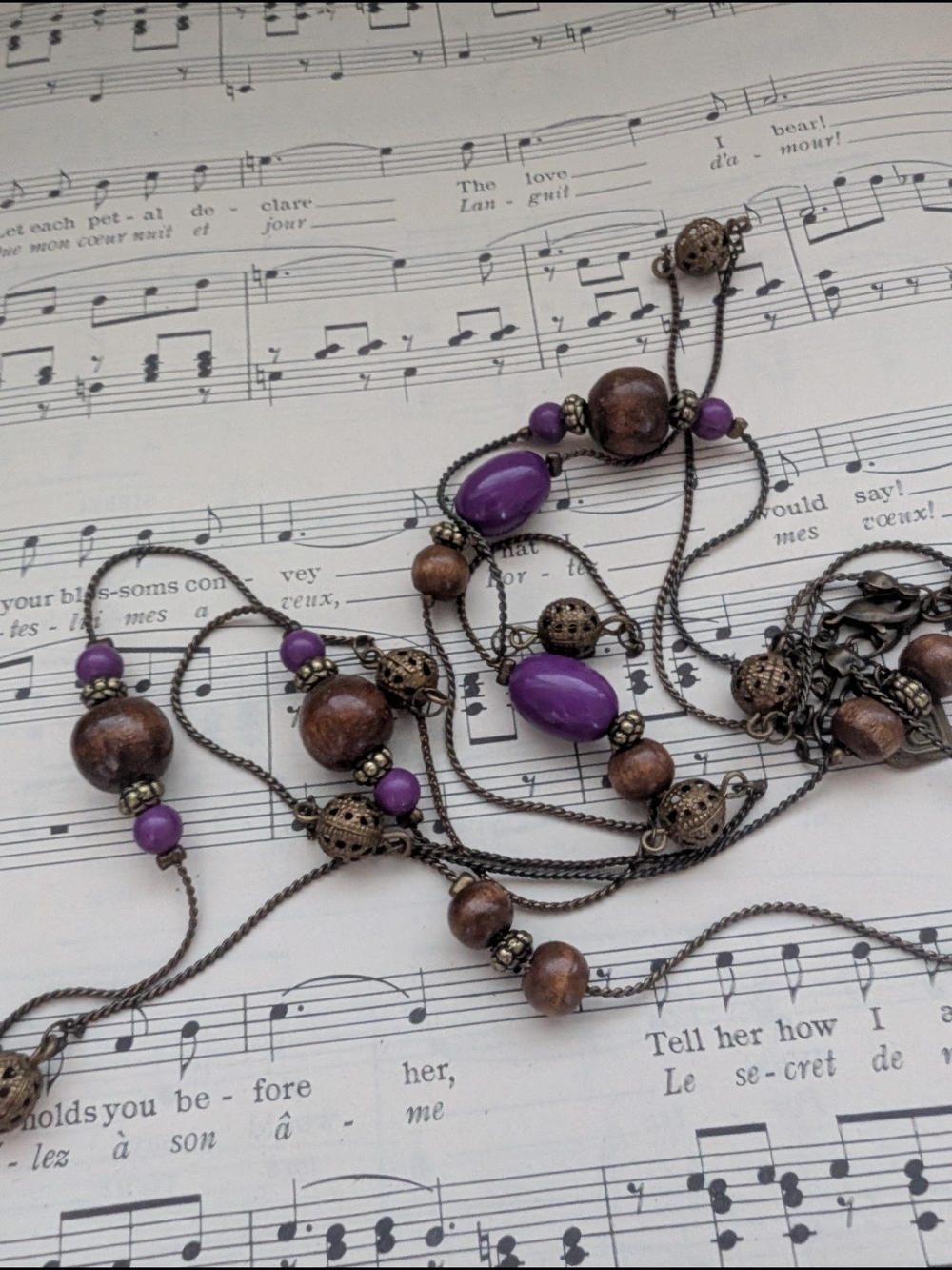 Elegant Purple and Bronze Beaded Long Necklace - Women Jewelry - Picture 3 of 8